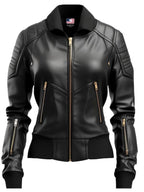 Black Leather Jacket Bomber Style