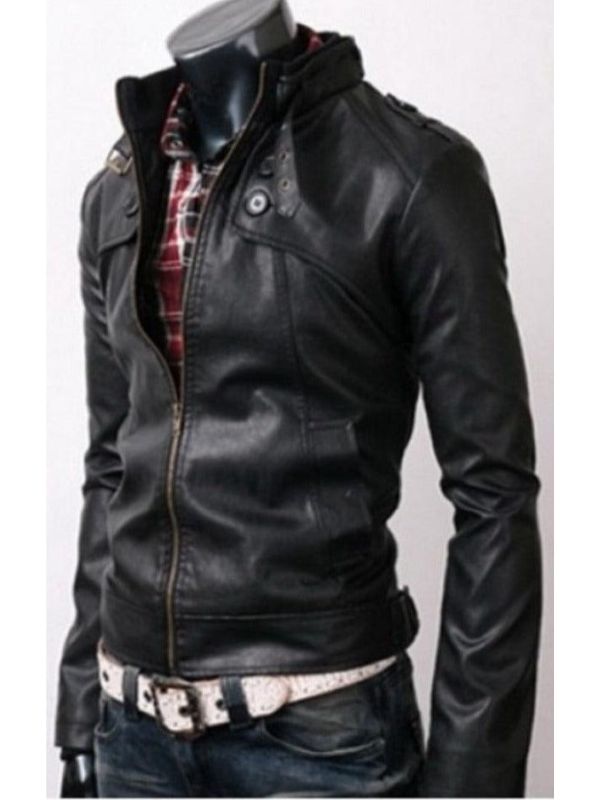 Button Pocket Slim Fit Black Rider Leather Jacket