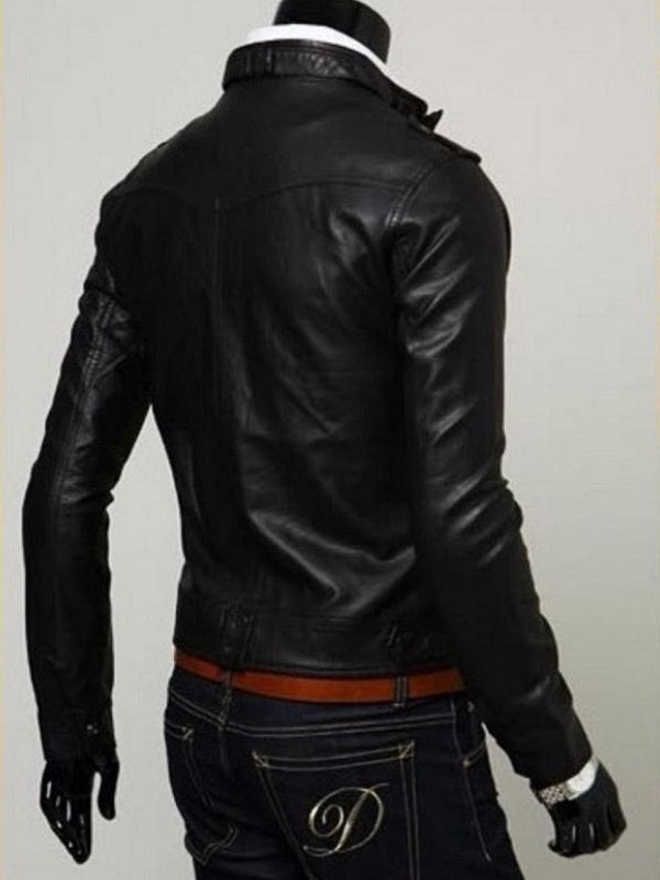 Button Pocket Slim Fit Black Rider Leather Jacket
