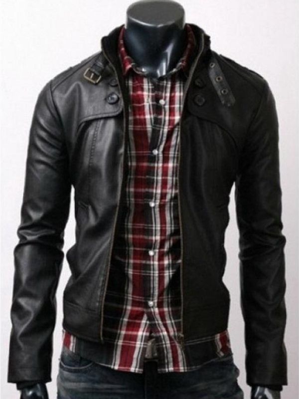 Button Pocket Slim Fit Black Rider Leather Jacket