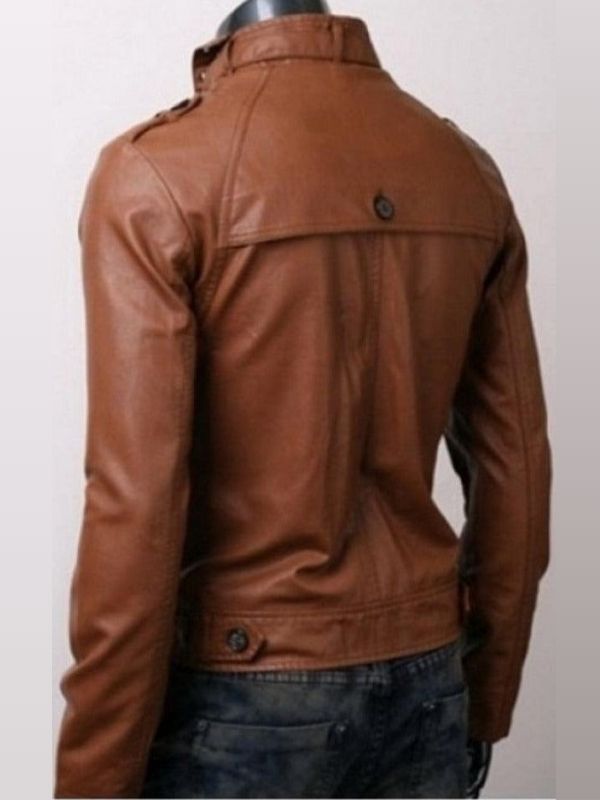 Button Pocket Slim Fit Rider Brown Leather Jacket