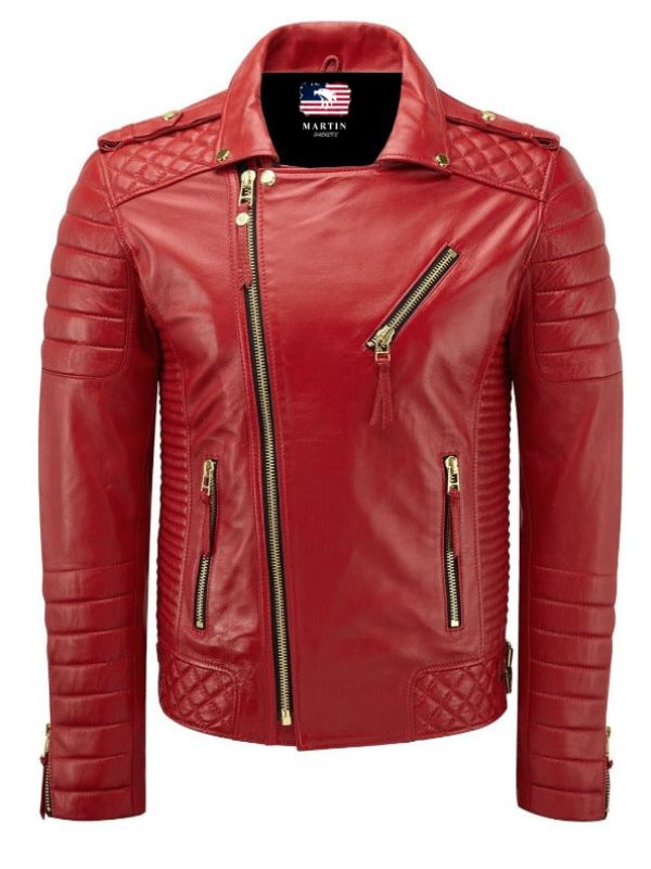 Diamond quilted Red leather jacket