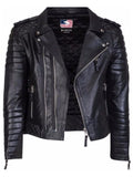 Diamond quilted black leather jacket