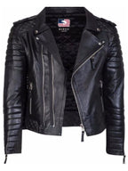 Diamond quilted black leather jacket