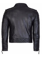 Diamond quilted black leather jacket