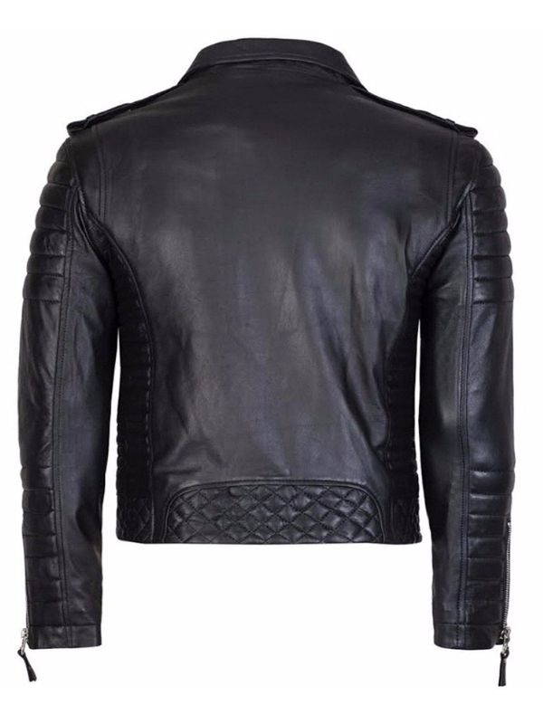 Diamond quilted black leather jacket