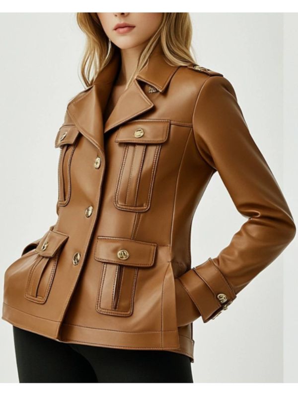 Harper Leather Brown Jacket for Women