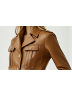 Harper Leather Brown Jacket for Women