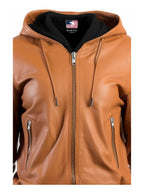 Leather Jacket Women Brown with Hood