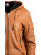 Leather Jacket Women Brown with Hood