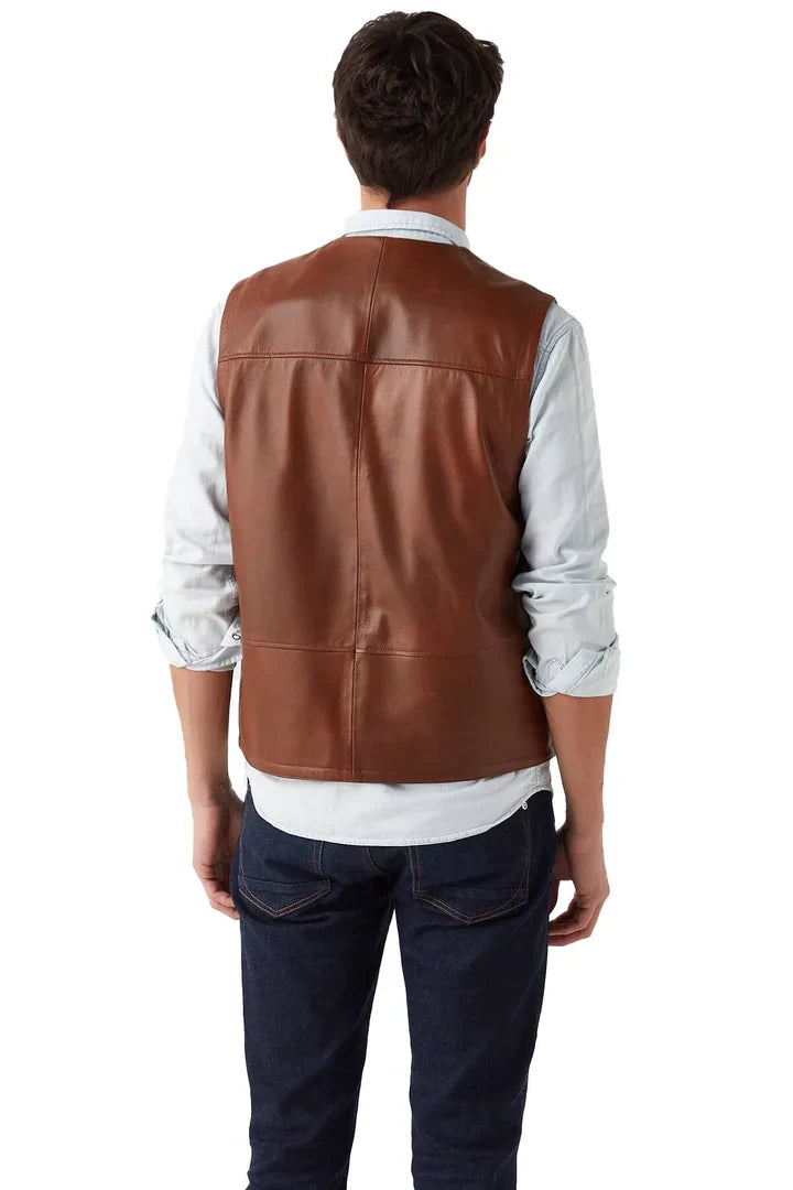 Luxury Brown Leather Vest for Men