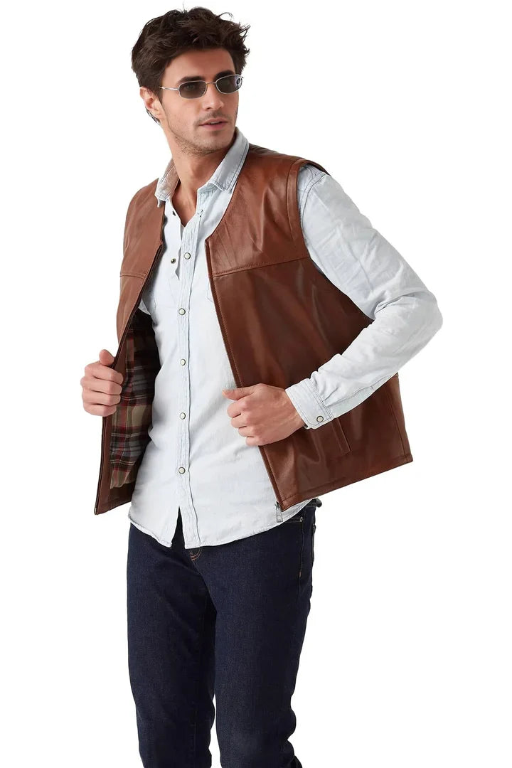 Luxury Brown Leather Vest for Men