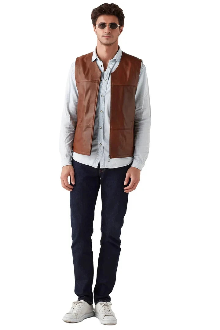 Luxury Brown Leather Vest for Men