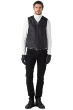 Caspian Black Leather Vest for Men