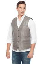 Izaiah Grey Leather Vest for Men