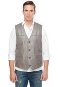 Izaiah Grey Leather Vest for Men