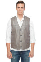 Izaiah Grey Leather Vest for Men