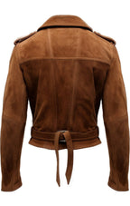 Men’s Biker Suede Leather Jacket – Camel Brown