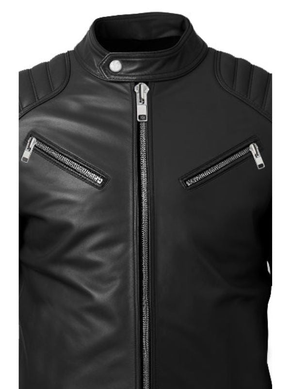 Men Black Biker Leather Jacket