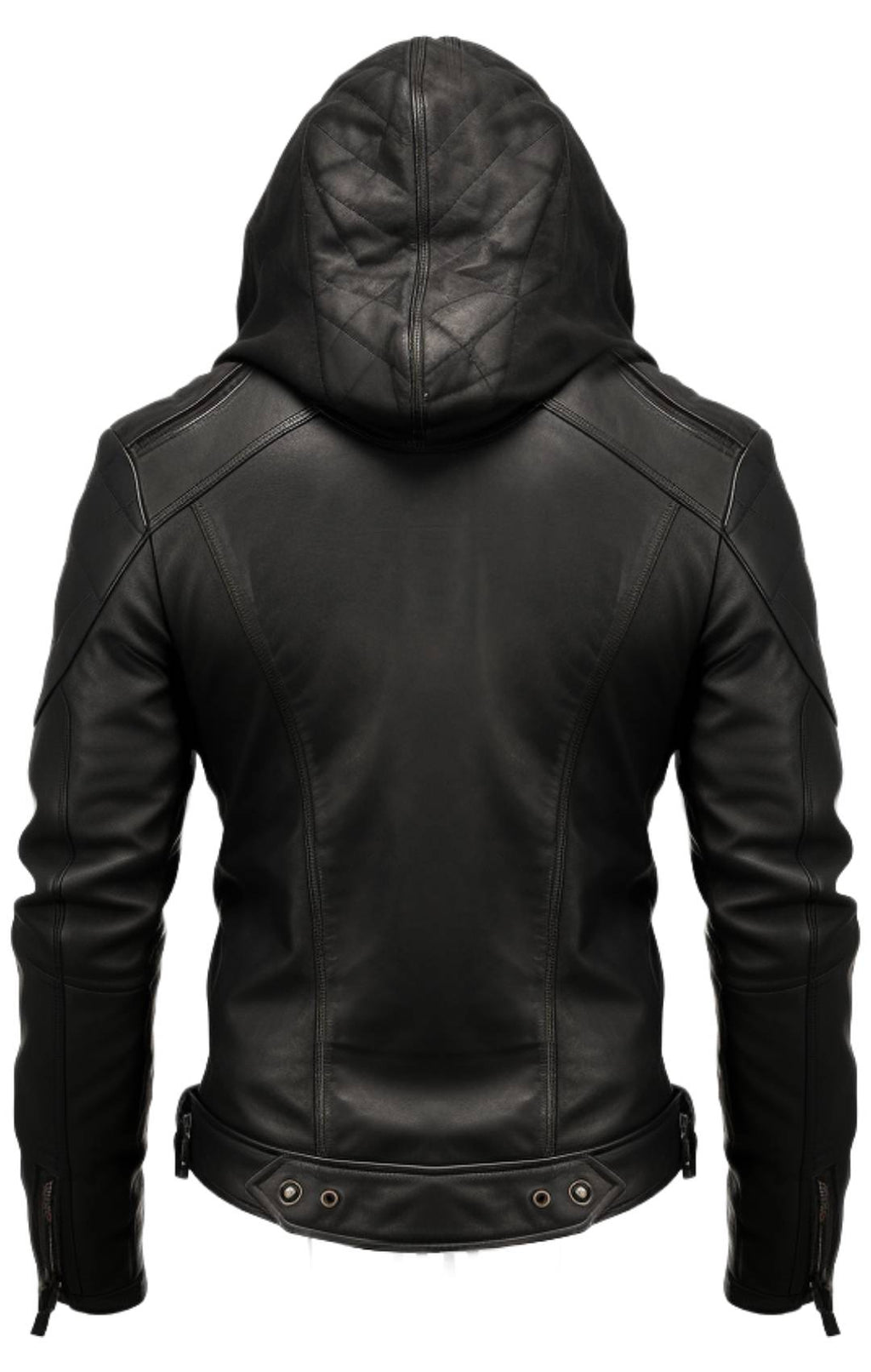 Men’s Hooded Black Leather Jacket