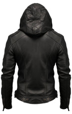 Men’s Hooded Black Leather Jacket