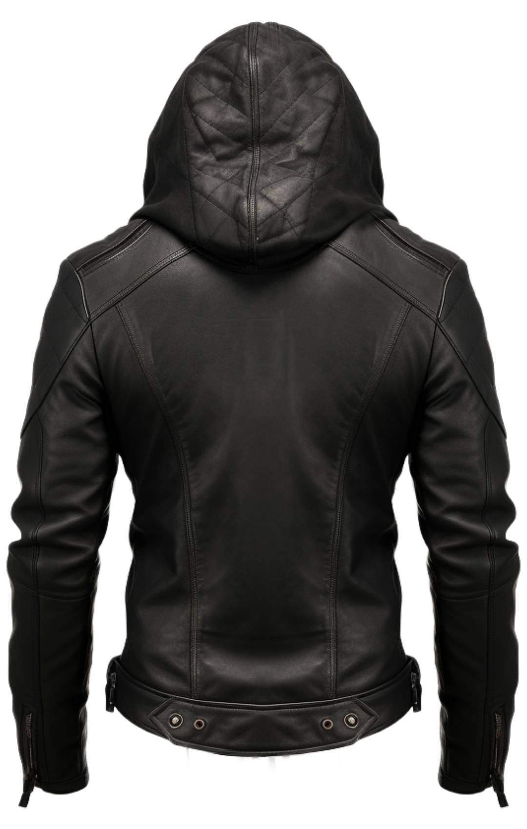 Men’s Hooded Black Leather Jacket