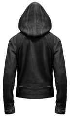 Men’s Black Hooded Suede Leather Jacket