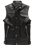 Men Black Leather Vest – Quilted Style