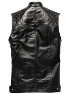 Men Black Leather Vest – Quilted Style
