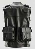 Men’s Black Military Leather Vest