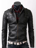 Men’s Black Strap Pocket Biker Leather Jacket