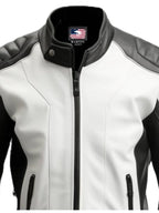 Men Black White Faux Leather Jacket - Biker Leather Jacket