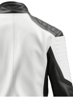 Men Black White Faux Leather Jacket - Biker Leather Jacket