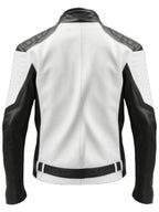 Men Black White Faux Leather Jacket - Biker Leather Jacket