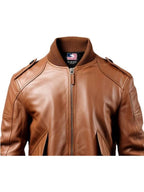 Men Bomber Leather Jacket Brown - Leather Brown Jacket