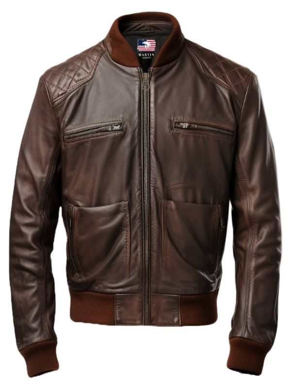 Men’s Brown Leather Bomber Jacket