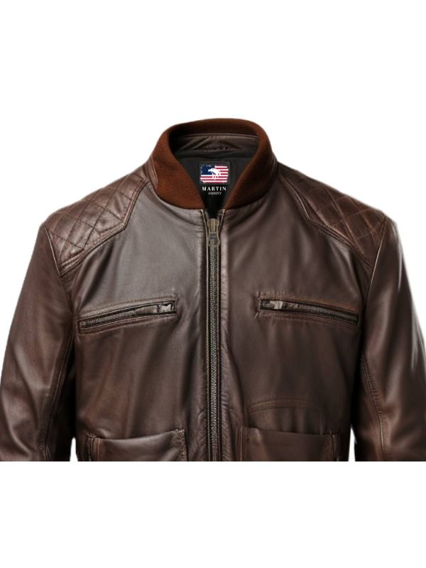 Men’s Brown Leather Bomber Jacket