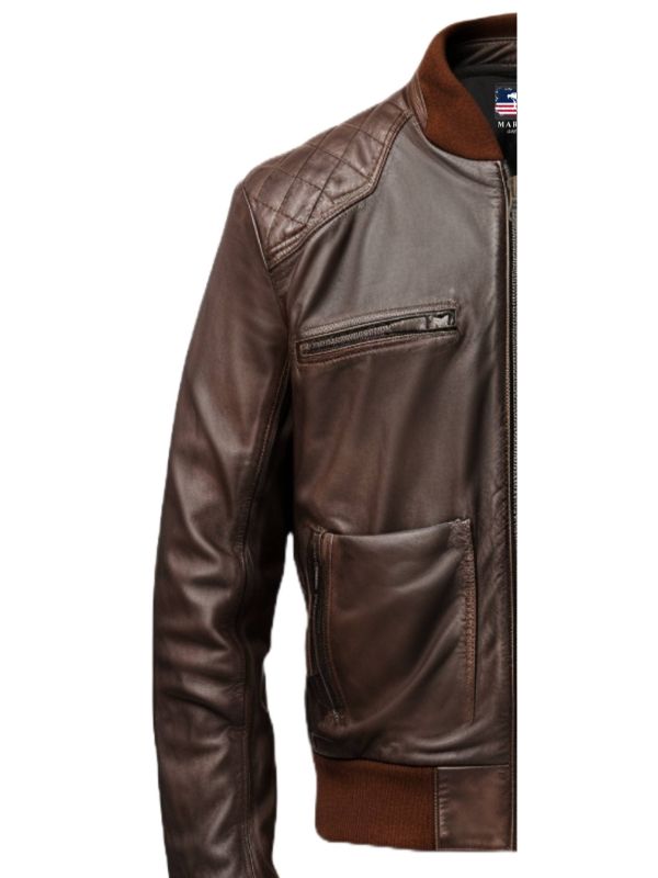 Men’s Brown Leather Bomber Jacket
