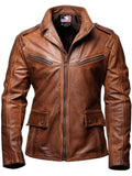 Men’s Brown Leather Jacket - Distressed Brown Leather Jacket