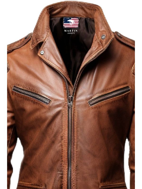 Men’s Brown Leather Jacket - Distressed Brown Leather Jacket