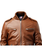 Men Brown Leather Strap Pocket Style Jacket – Brown Leather Jacket Men