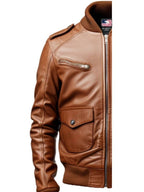Men Brown Leather Strap Pocket Style Jacket – Brown Leather Jacket Men