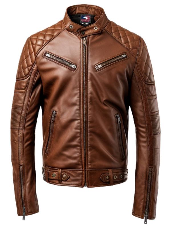 Men’s Brown Racer Cafe Moto Leather Jacket – Biker Jacket Men