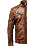 Men’s Brown Racer Cafe Moto Leather Jacket – Biker Jacket Men