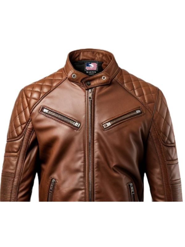 Men’s Brown Racer Cafe Moto Leather Jacket – Biker Jacket Men