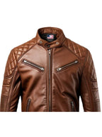 Men’s Brown Racer Cafe Moto Leather Jacket – Biker Jacket Men
