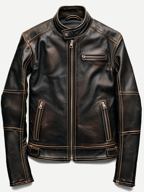 Men’s Brown Rub-Off Leather Jacket for Men