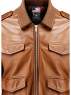 Men Brown Strap Pockets Bomber Leather Jacket – Bomber Jacket Mens