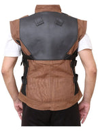 Men Brown Stylish Military Style Cotton Vest