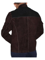 Men Casual Suede Leather Jacket - Dark Brown